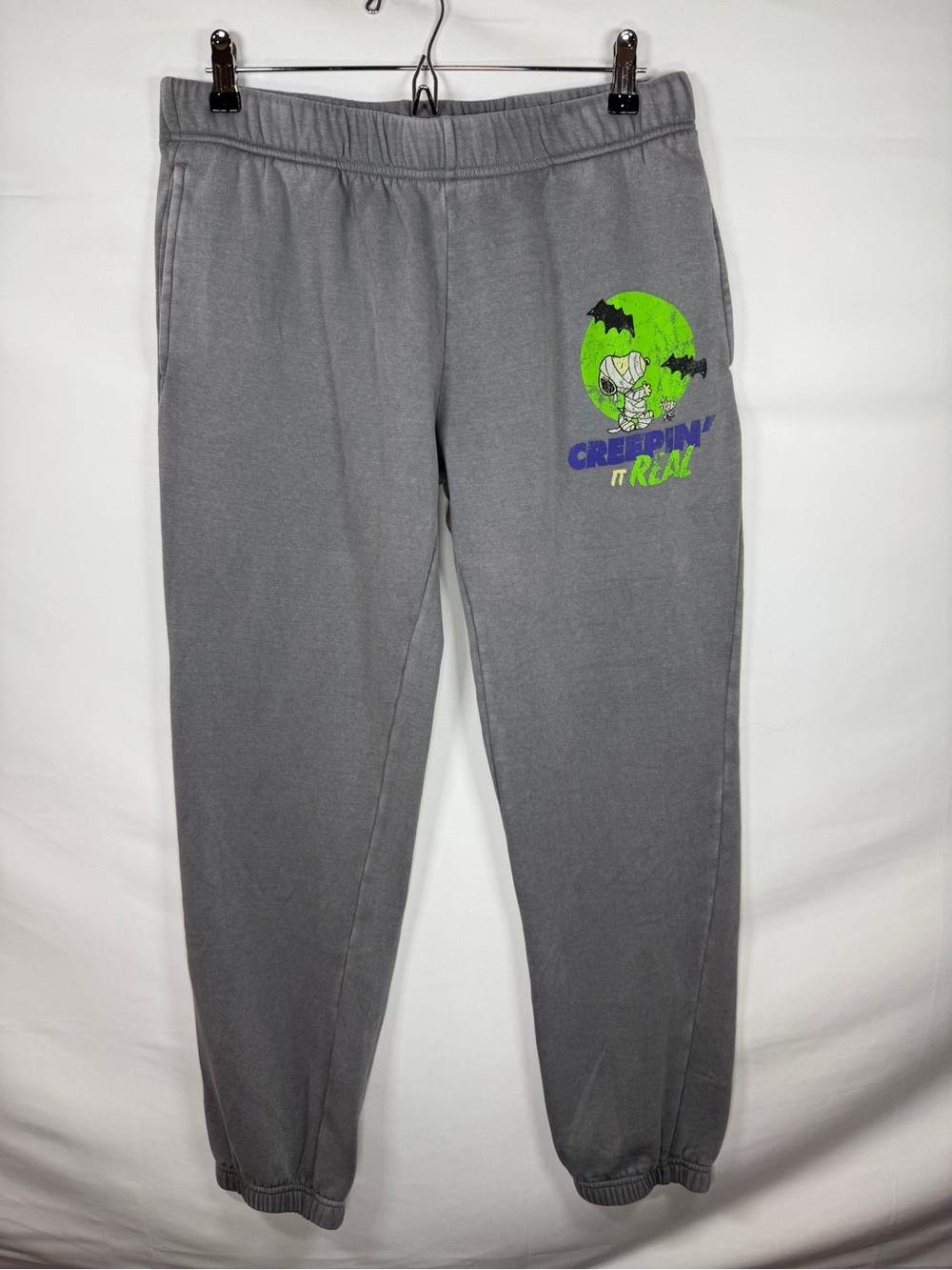 Peanuts Snoopy Halloween Sweatpants Womens Large L Gray Creepin It Real Joggers